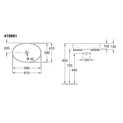 Villeroy & Boch 41986101 - Tvättställ för bänkskiva ARTIS 61x41 cm keramik/vit