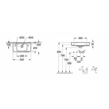 Villeroy & Boch 4342L501 - Vägghängt tvättställ O.NOVO 50x25 cm keramik/vit