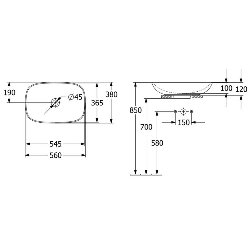 Villeroy & Boch 4A490001 - LOOP&FRIENDS tvättställ för bänkskiva 56x38 cm keramik/vit