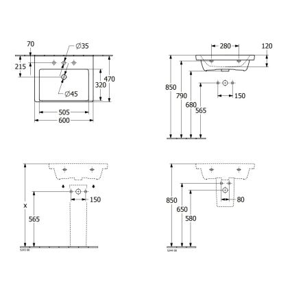 Villeroy & Boch 4A706001 - Vägghängt tvättställ SUBWAY 3.0 60x47 cm, keramik, vit