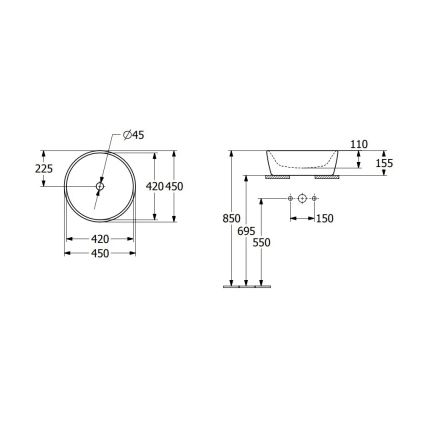 Villeroy & Boch 5A254501 - Tvättställ för bänkskiva ARCHITECTURA Ø 45 cm keramik/vit