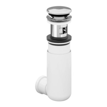 Villeroy & Boch 92198800 - Tvättställssifon PUSHOPEN, polerad krom/vit