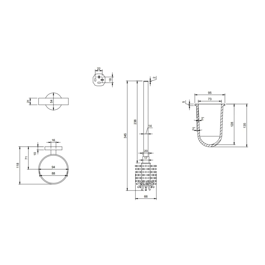 Villeroy & Boch TVA15101600061 - Väggmonterad WC-borste ELEMENTS glas/polerad krom