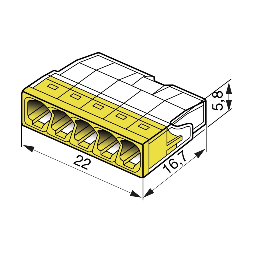 WAGO 2273-205 -Kopplingsdosa terminall COMPACT 5x2,5 450V gul