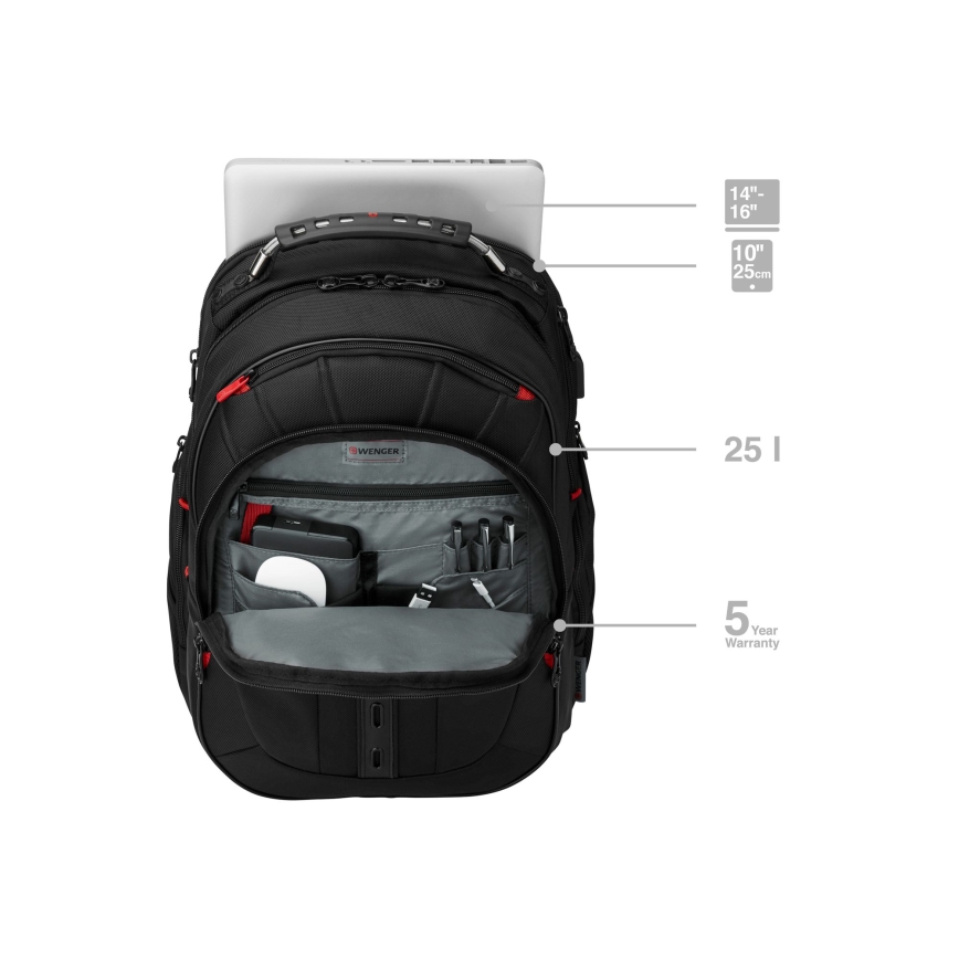 Wenger - Laptop ryggsäck 25 l 16" med ficka för surfplatta 10" Pegasus Deluxe svart