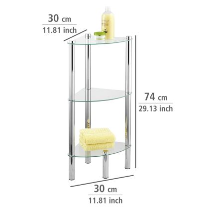 WENKO 15850100 - Hylla YAGO 30x74 cm rostfritt stål/silverfärgad/transparent