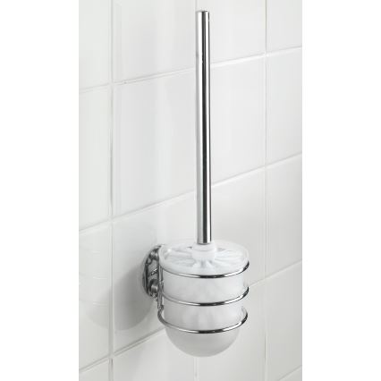 WENKO 18768100 - WC-set TURBO-LOC rund i stål, 10 x 37,5 cm, blank krom/vit