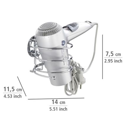 WENKO 18770100-Hårtorkshållare TURBO-LOC, rund i stål, 14x11,5 cm, blank krom