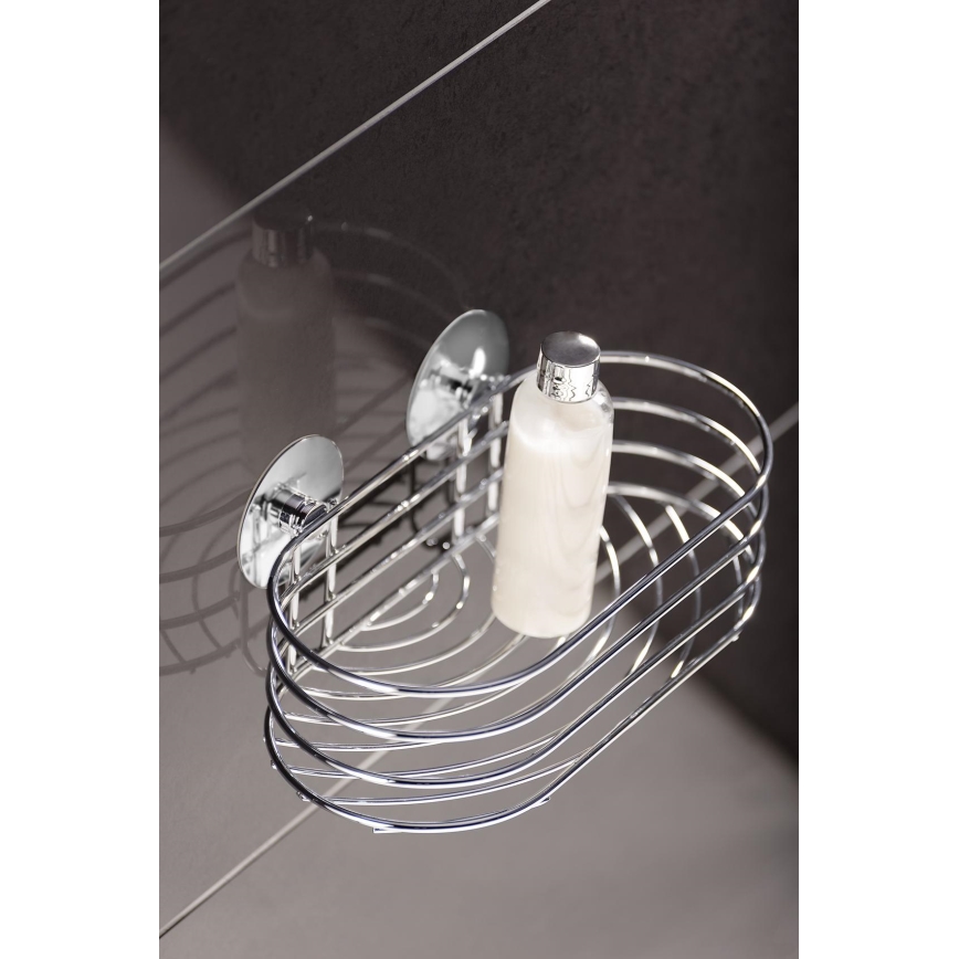 WENKO 18775100-Hylla TURBO-LOC RUND STÅL 23,5x13,5 cm blank krom