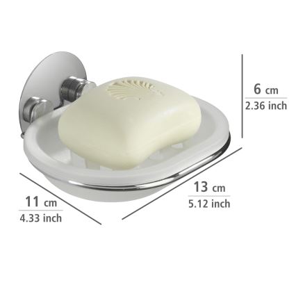 WENKO 18776100-Tvålfat TURBO-LOC RUND STÅL 13x11 cm blank krom/vit