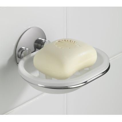 WENKO 18776100-Tvålfat TURBO-LOC RUND STÅL 13x11 cm blank krom/vit
