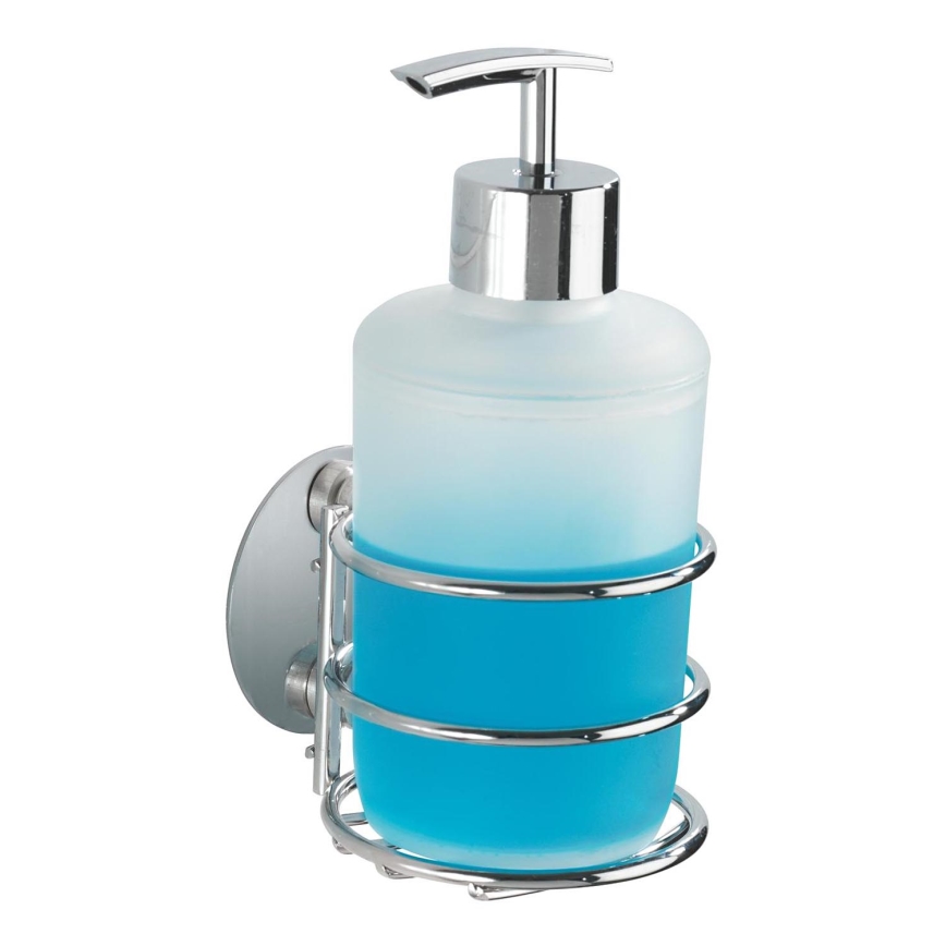 WENKO 18777100-Tvålpump TURBO-LOC rund stål 7,5x16,5 cm blank krom/vit