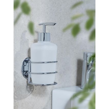 WENKO 18777100-Tvålpump TURBO-LOC rund stål 7,5x16,5 cm blank krom/vit