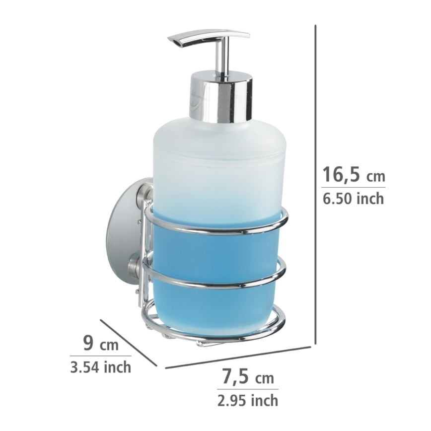 WENKO 18777100-Tvålpump TURBO-LOC rund stål 7,5x16,5 cm blank krom/vit