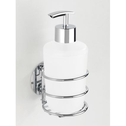 WENKO 18777100-Tvålpump TURBO-LOC rund stål 7,5x16,5 cm blank krom/vit