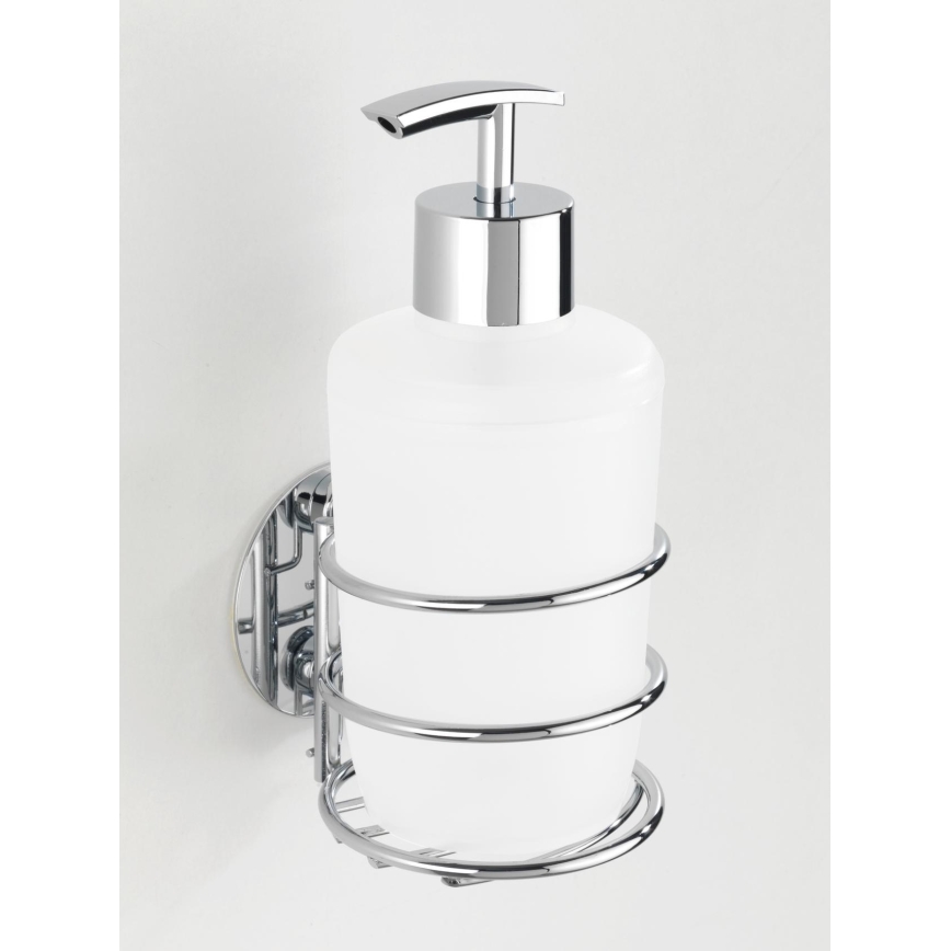 WENKO 18777100-Tvålpump TURBO-LOC rund stål 7,5x16,5 cm blank krom/vit