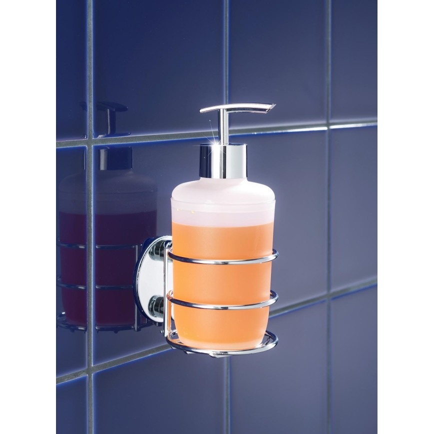 WENKO 18777100-Tvålpump TURBO-LOC rund stål 7,5x16,5 cm blank krom/vit