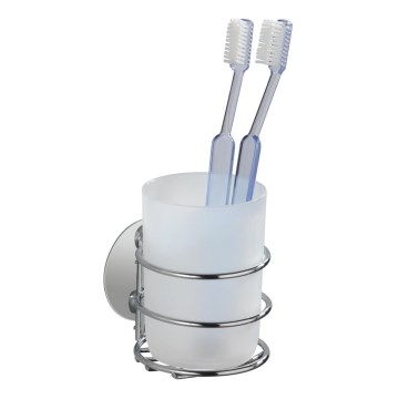 WENKO 18779100-Tandborstmugg TURBO-LOC RUND STÅL 7,5x9 cm blank krom/vit