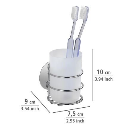 WENKO 18779100-Tandborstmugg TURBO-LOC RUND STÅL 7,5x9 cm blank krom/vit