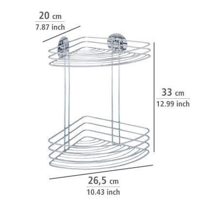 WENKO 18914100 - Hörnhylla TURBO-LOC RUND STÅL 26,5 x 33 cm polerad krom