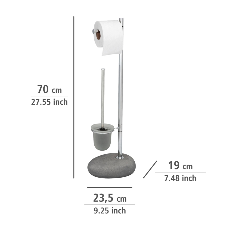 WENKO 19494100 - WC-borste PEBBLE STONE 23,5x70 cm blank krom/grå/satin