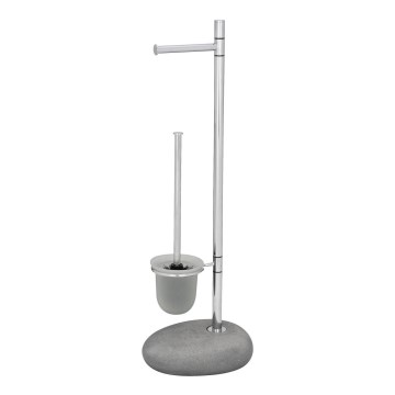 WENKO 19494100 - WC-borste PEBBLE STONE 23,5x70 cm blank krom/grå/satin