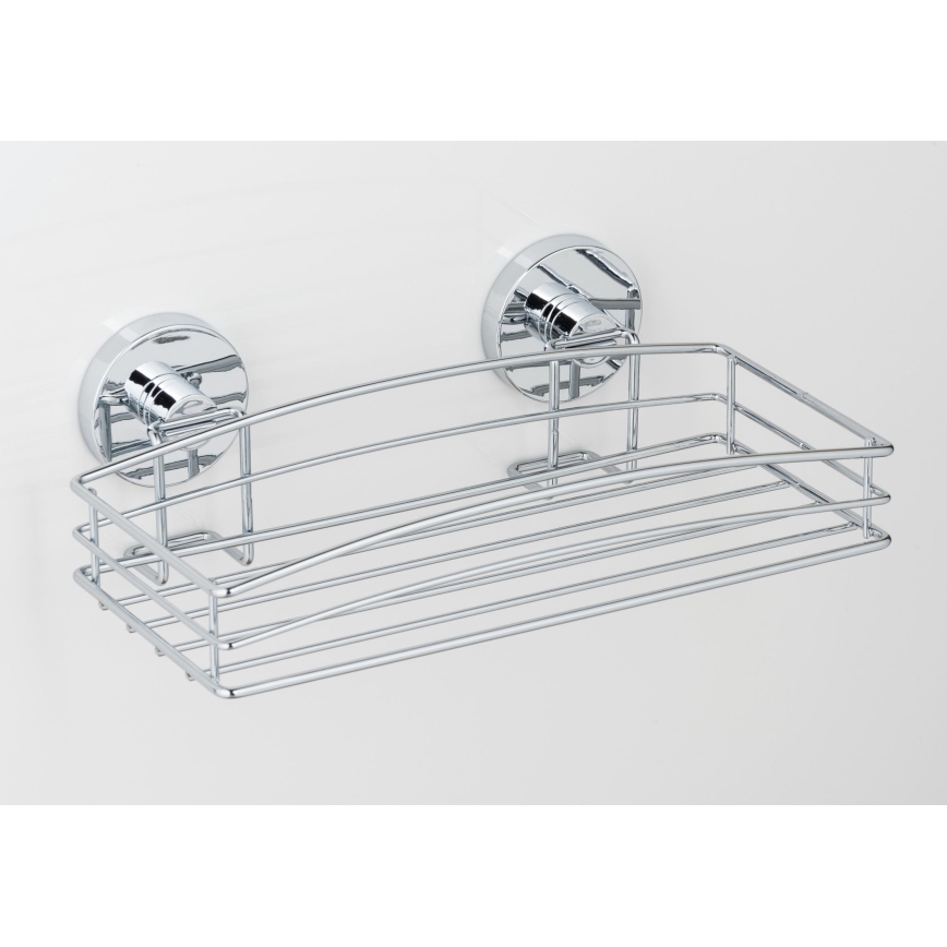 WENKO 20883100-Hylla VACUUM-LOC RUND STÅL 26x15,3 cm blank krom