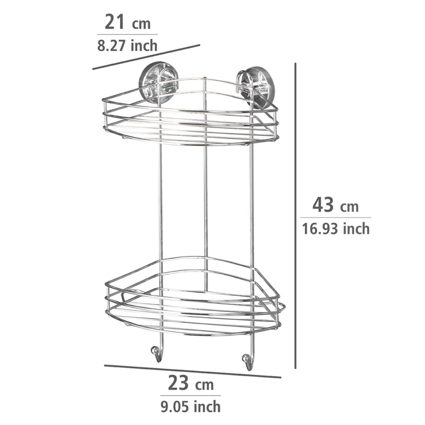 WENKO 20885100 - Hörnhylla VACUUM-LOC RUND STÅL 24,5x41 cm blank krom
