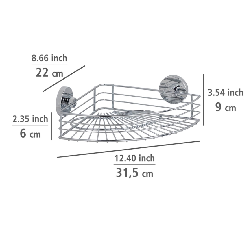 WENKO 20887100 - VACUUM-LOC rund hylla i stål, 31 x 22,5 cm, blank krom