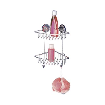 WENKO 20888100-Hörnhylla VACUUM-LOC RUND STÅL 22,5x29,5 cm blank krom