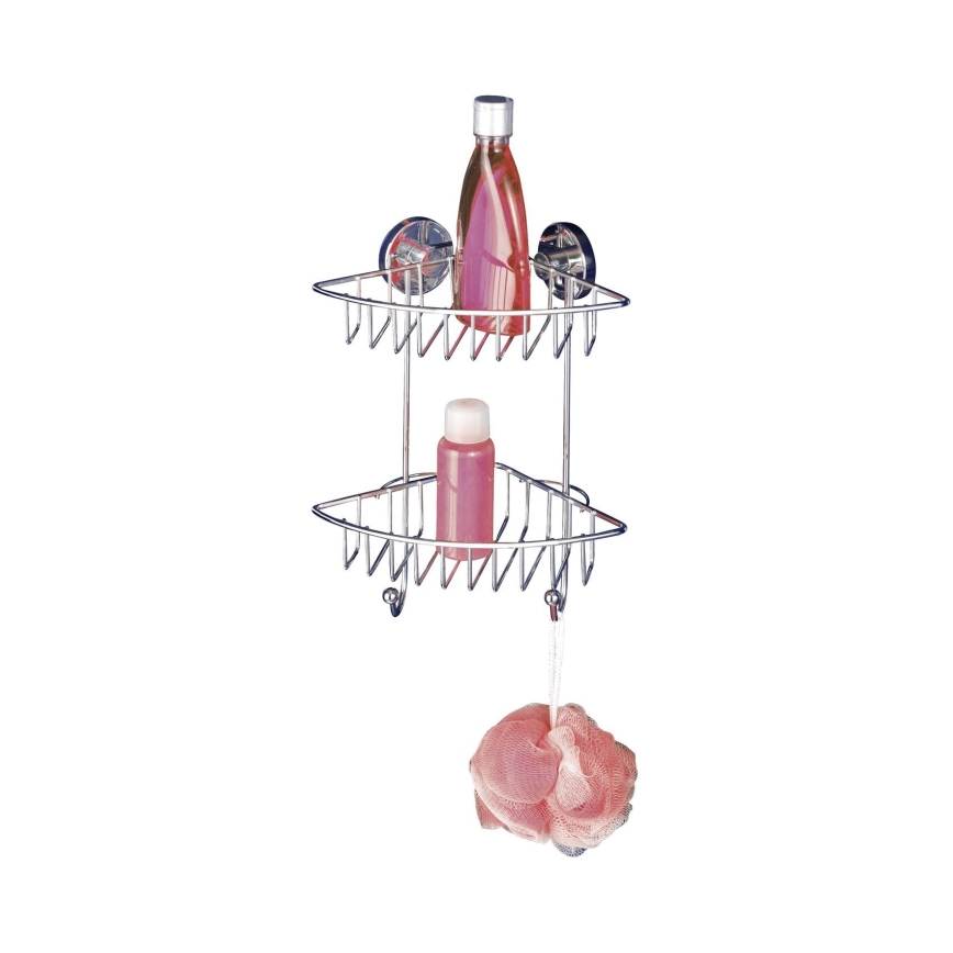 WENKO 20888100-Hörnhylla VACUUM-LOC RUND STÅL 22,5x29,5 cm blank krom