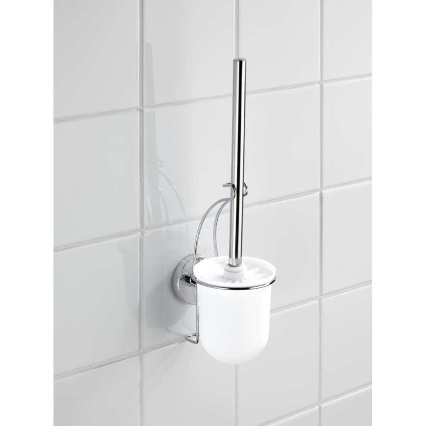 WENKO 20898100-WC-borste VACUUM-LOC MILAZZO 10x34 cm rostfritt stål/polerad krom/vit