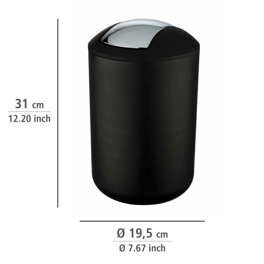 WENKO 21212100 - Papperskorg BRASIL 19,5x31 cm svart/blank krom