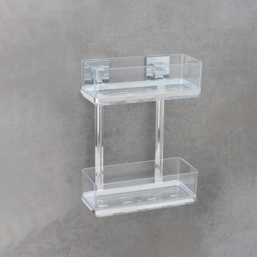 WENKO 22691100-Hylla VACUUM-LOC QUADRO ED 25,5x32,5 cm silver/blank krom/genomskinlig