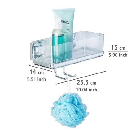 WENKO 22694100-Hylla VACUUM-LOC QUADRO ED 25,5x15 cm silver/blank krom/genomskinlig