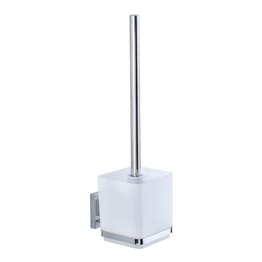 WENKO 22695100-WC toalettborste VACUUM-LOC QUADRO ED 9,5x37 cm silverfärgad/blank krom/klar