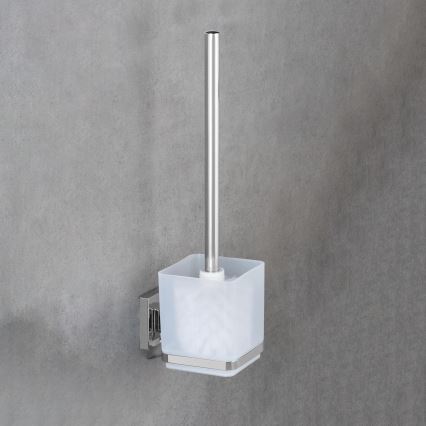 WENKO 22695100-WC toalettborste VACUUM-LOC QUADRO ED 9,5x37 cm silverfärgad/blank krom/klar