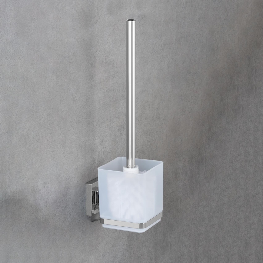 WENKO 22695100-WC toalettborste VACUUM-LOC QUADRO ED 9,5x37 cm silverfärgad/blank krom/klar