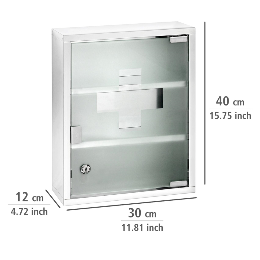 WENKO 22924100 - Medicinskåp 30x40 cm i rostfritt stål, silverfärgat