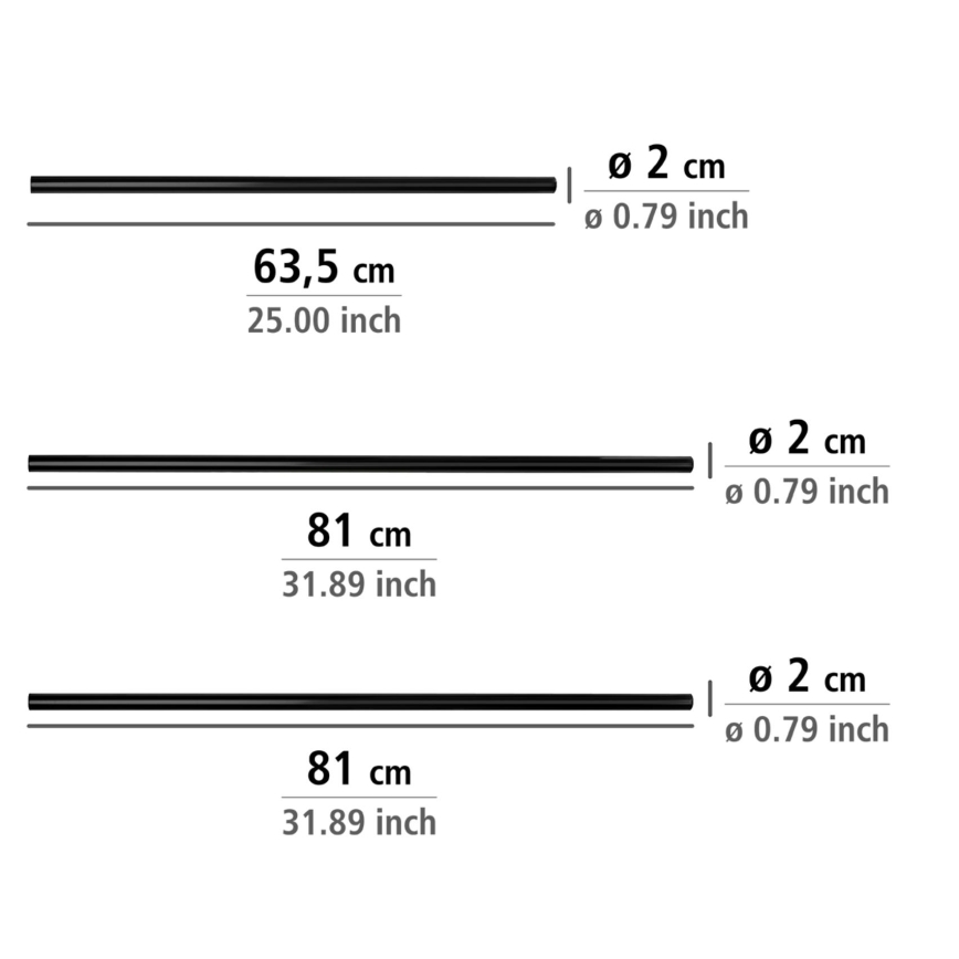 WENKO 23565100 - Svart stång 2 x 2 cm