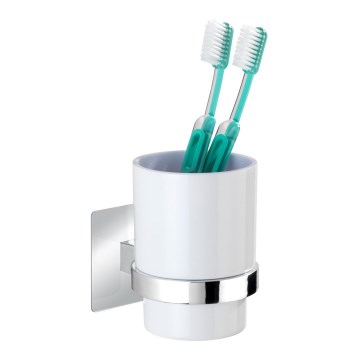WENKO 23847800-Tandborstmugg TURBO-LOC QUADRO ED. 7x9,5 cm blank.krom/vit