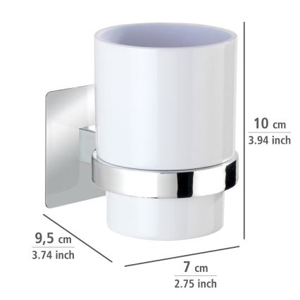 WENKO 23847800-Tandborstmugg TURBO-LOC QUADRO ED. 7x9,5 cm blank.krom/vit