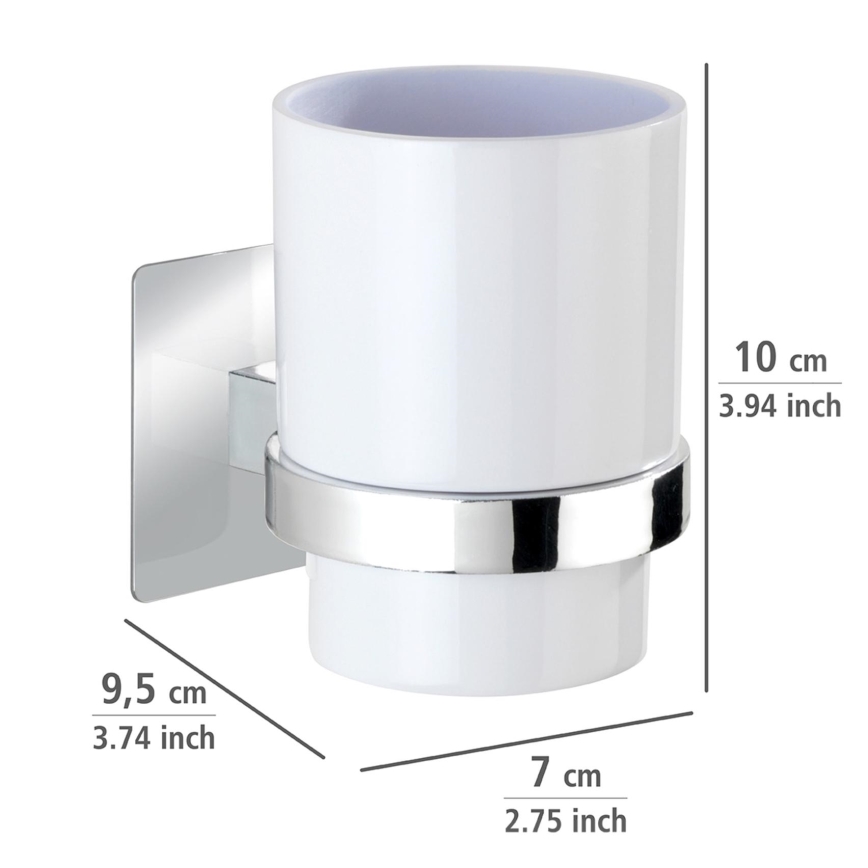 WENKO 23847800-Tandborstmugg TURBO-LOC QUADRO ED. 7x9,5 cm blank.krom/vit