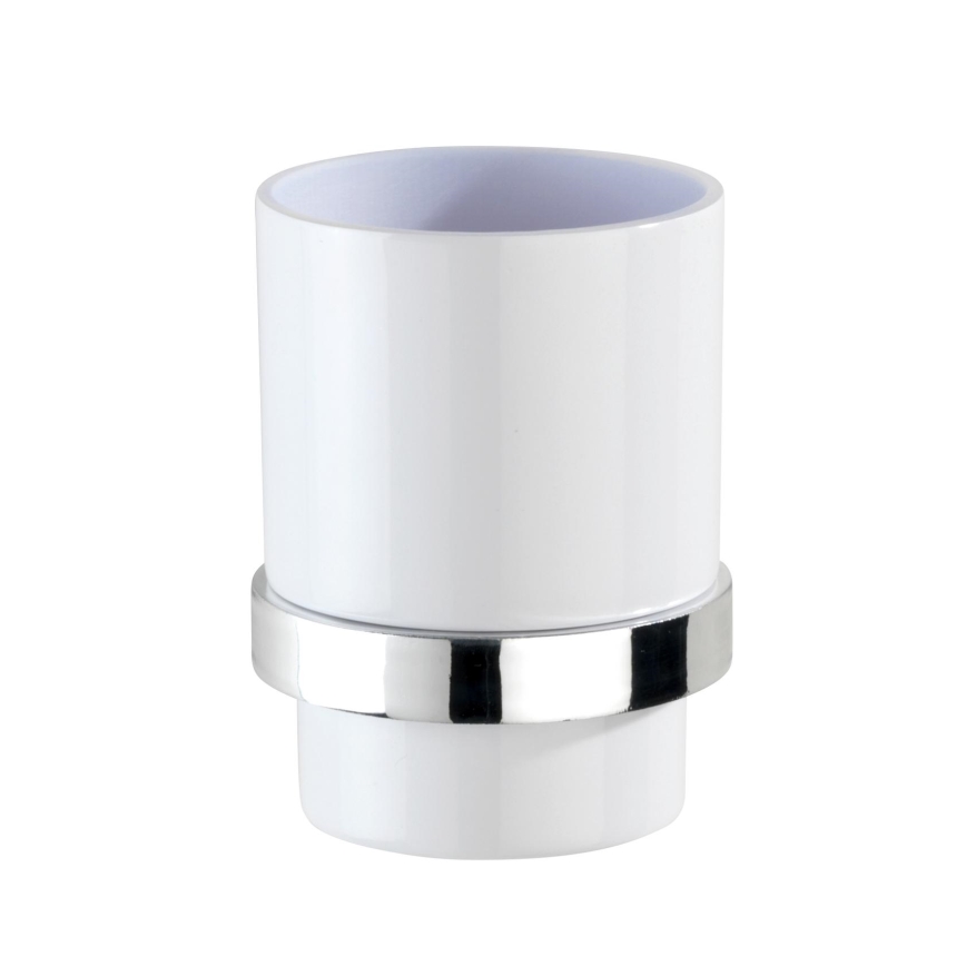 WENKO 23847800-Tandborstmugg TURBO-LOC QUADRO ED. 7x9,5 cm blank.krom/vit