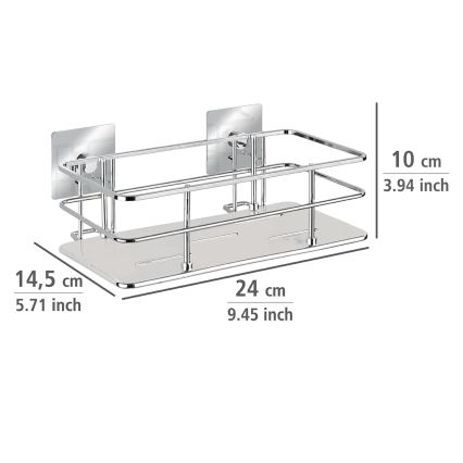 WENKO 23854800 - Hylla TURBO-LOC QUADRO ED. 24 x 14,5 cm, rostfritt stål/polerad krom