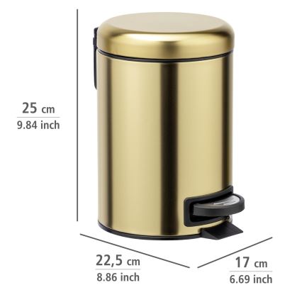 WENKO 24009800 - Avfallskorg LEMAN 17x25 cm rostfritt stål/guld/svart