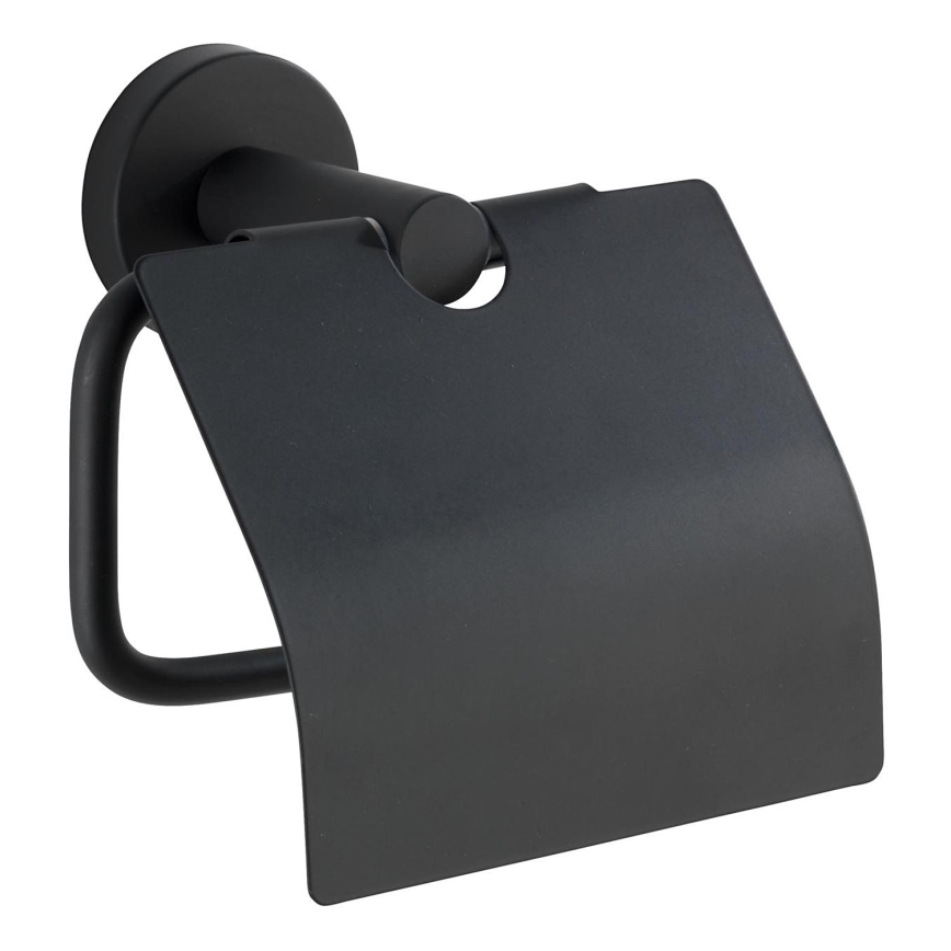 WENKO 24241100-Toalettpappershållare BOSIO BLACK 15x13,5 cm rostfritt stål/silverfärgad