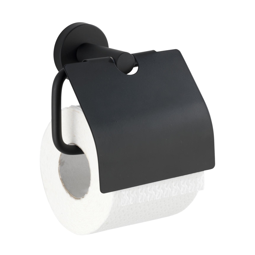 WENKO 24241100-Toalettpappershållare BOSIO BLACK 15x13,5 cm rostfritt stål/silverfärgad