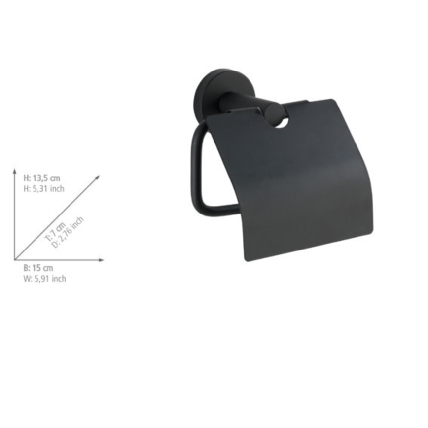 WENKO 24241100-Toalettpappershållare BOSIO BLACK 15x13,5 cm rostfritt stål/silverfärgad