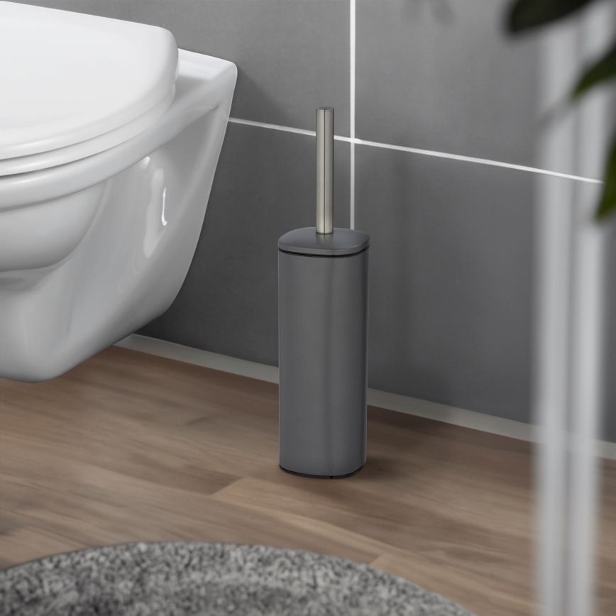 WENKO 24777100 - WC-set ALASSIO 9,3x39,2 cm rostfritt stål/grå